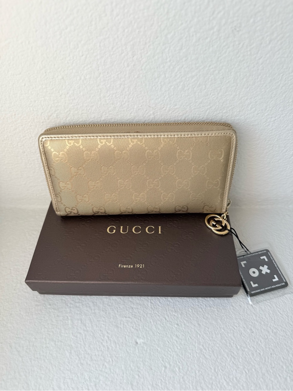 Gucci Microguccissima Metallic Gold Zip Around Wallet w/ Box